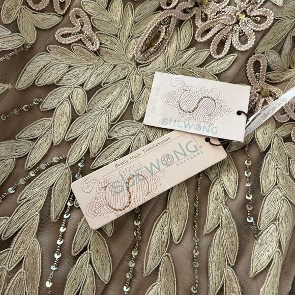 NWT Sue Wong Nocturne Nude Embroidered Sequin Gown Maxi Formal Dress Mandarin - Picture 10 of 16